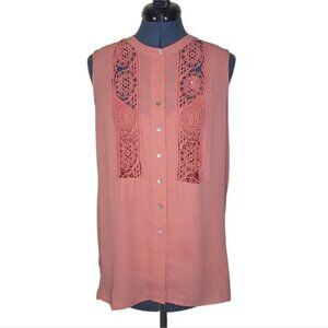Daniel Rainn crochet panel coral pink sleeveless tank blouse small